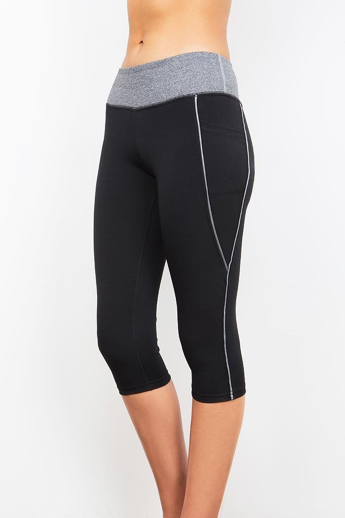 New Trendy Contrast Waistband Calf Length Mid Rise Capri Gym Workout